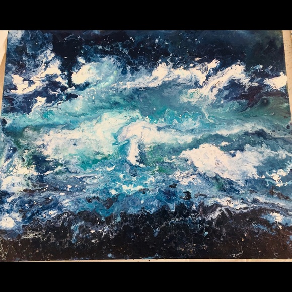Acrylic painting original art work Ocean at night hand painted seascape waves - Picture 3 of 11